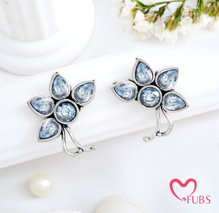 Oxidized Floral Stud Earrings - Traditional Aesthetic Studs