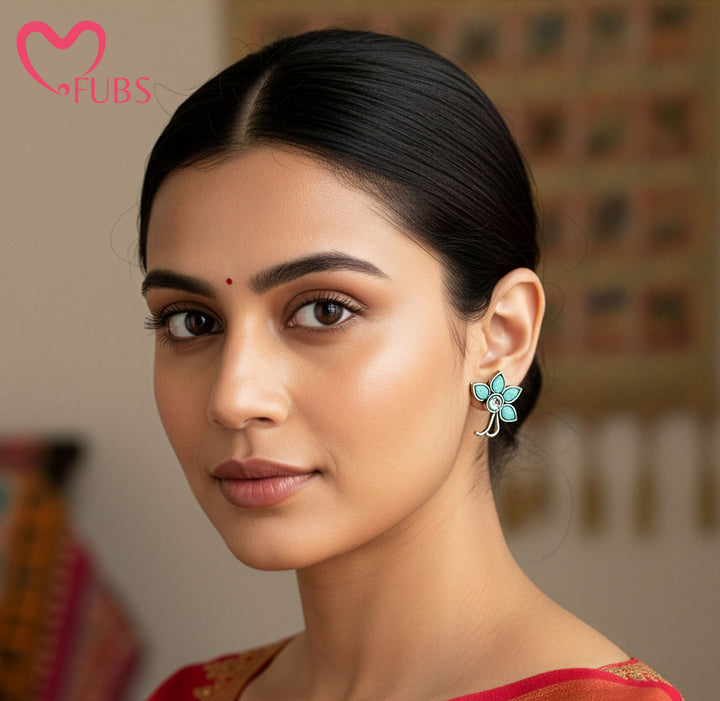 Oxidized Floral Stud Earrings - Traditional Aesthetic Studs