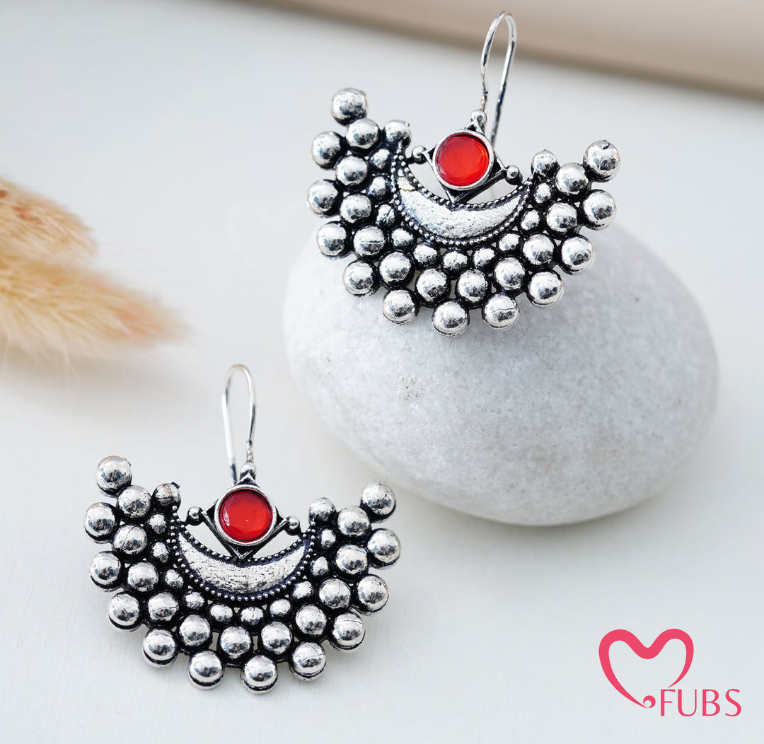 Oxidized Floral Stud Earrings - Antique Traditional Studs