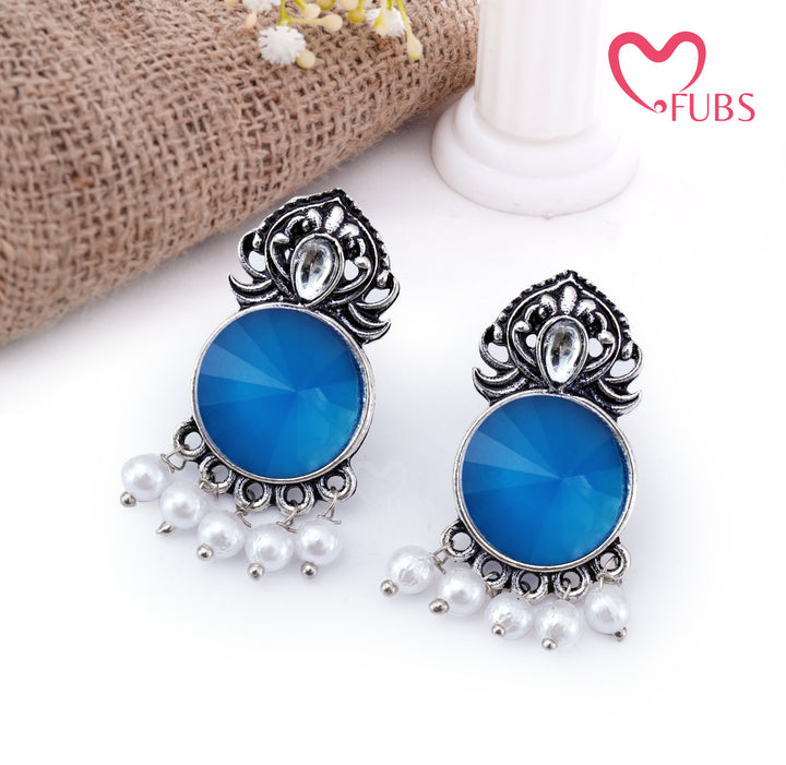 Oxidized Statement Earrings with Lustrous Pearls