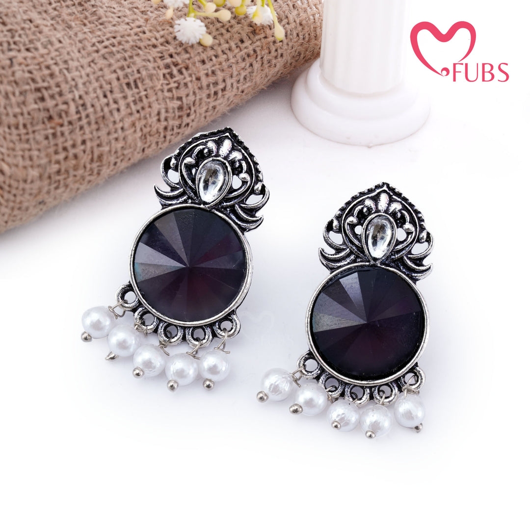 Oxidized Statement Earrings with Lustrous Pearls