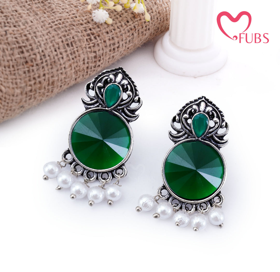 Oxidized Statement Earrings with Lustrous Pearls