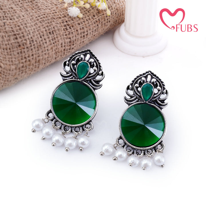 Oxidized Statement Earrings with Lustrous Pearls