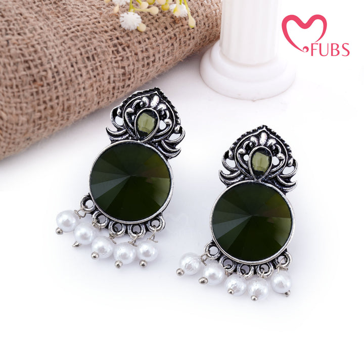 Oxidized Statement Earrings with Lustrous Pearls