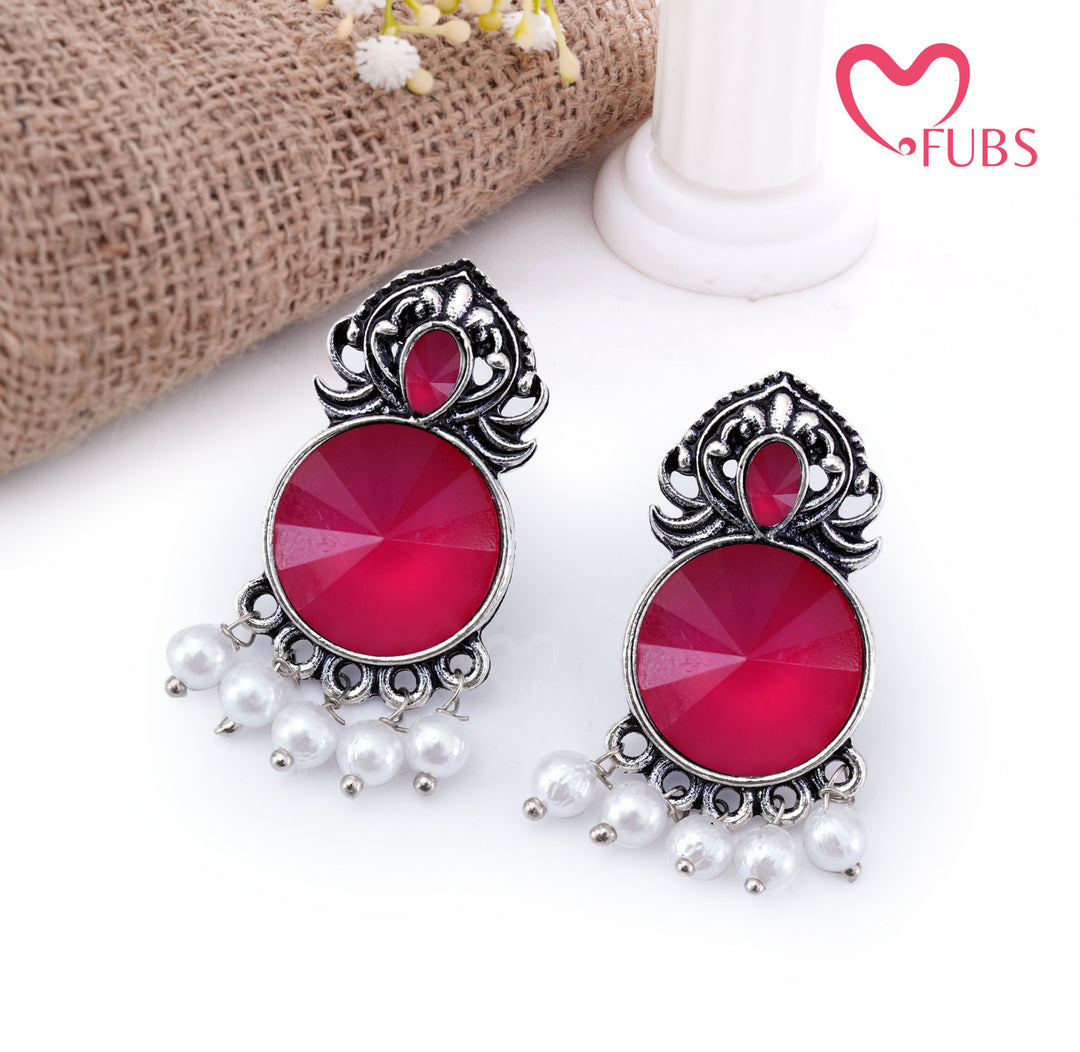 Oxidized Statement Earrings with Lustrous Pearls