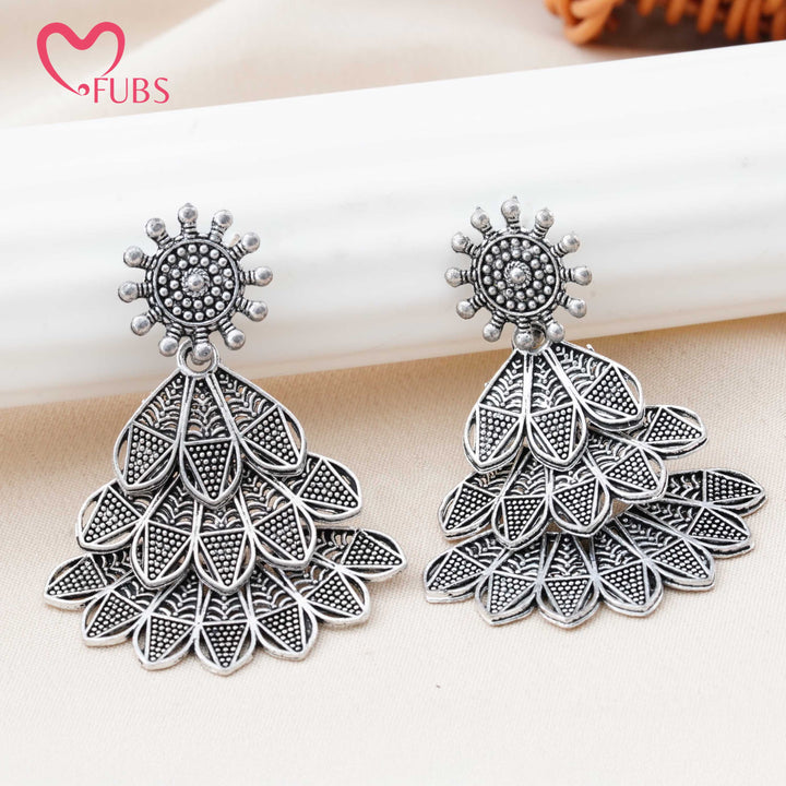 Handcrafted Oxidized Tiered Statement Earrings