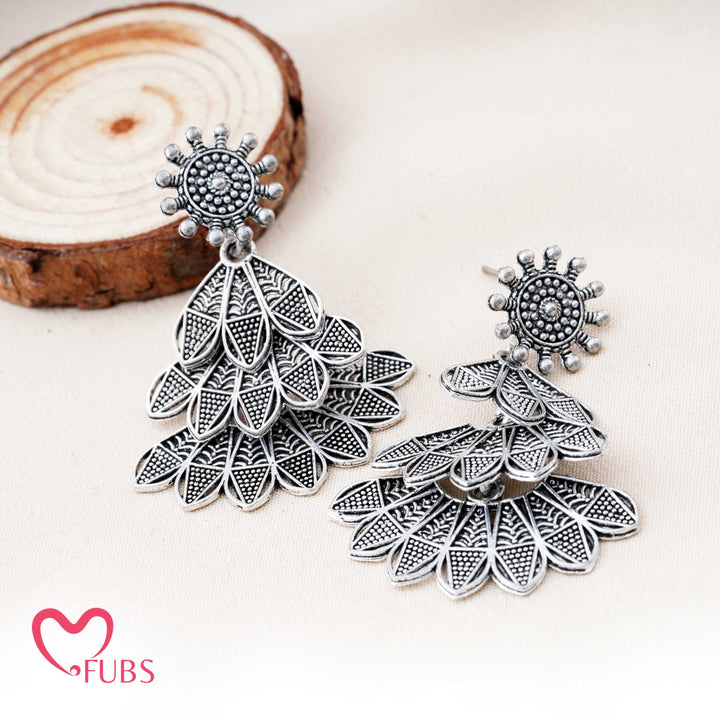 Handcrafted Oxidized Tiered Statement Earrings