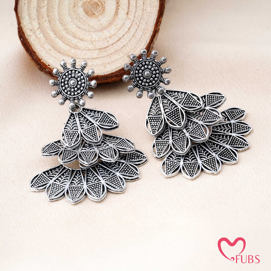 Handcrafted Oxidized Tiered Statement Earrings