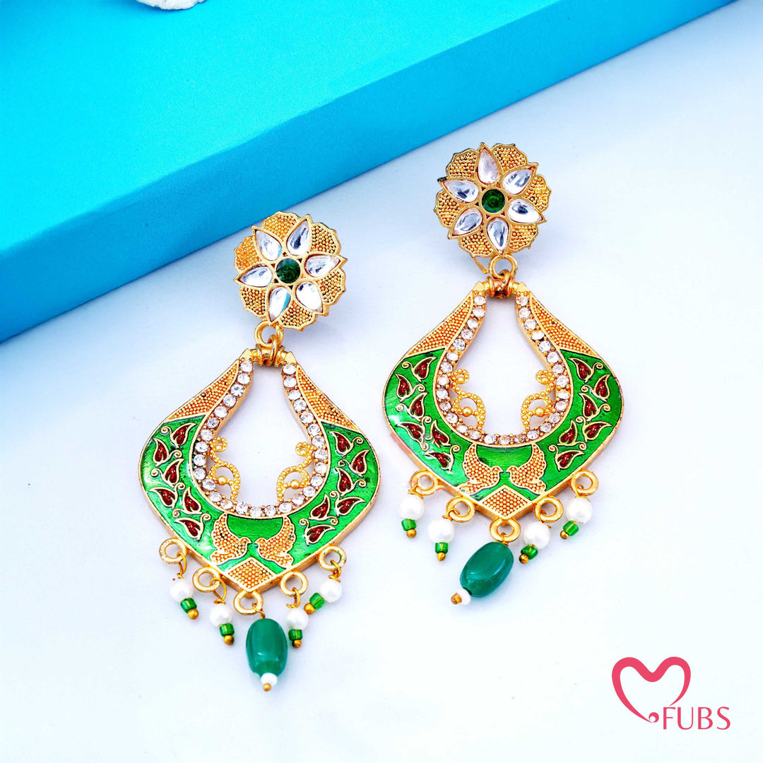 Meenakari Bird Motif Chandelier Earrings