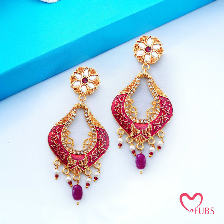 Meenakari Bird Motif Chandelier Earrings