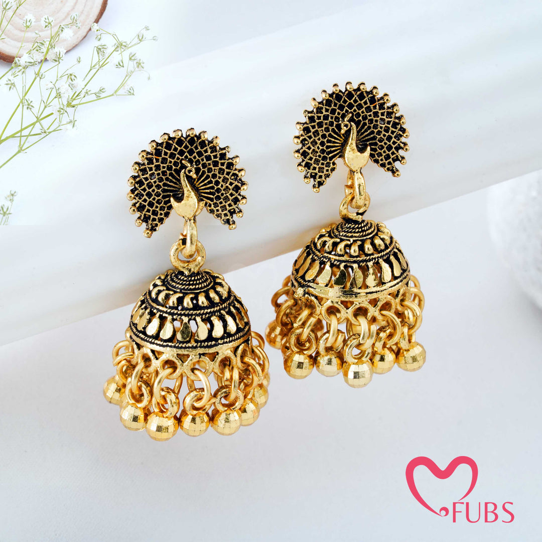 Antique Peacock Stud Heritage Jhumka