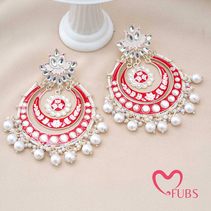 Crescent Earrings with Floral Motifs and Pearl Drops