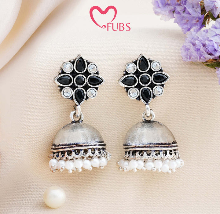 Floral Jhumka Earrings with Pearl Accents