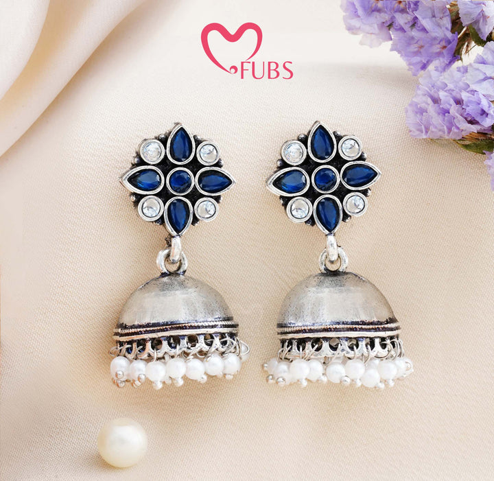 Floral Jhumka Earrings with Pearl Accents