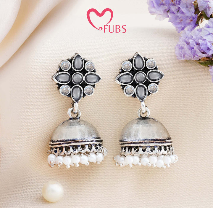 Floral Jhumka Earrings with Pearl Accents