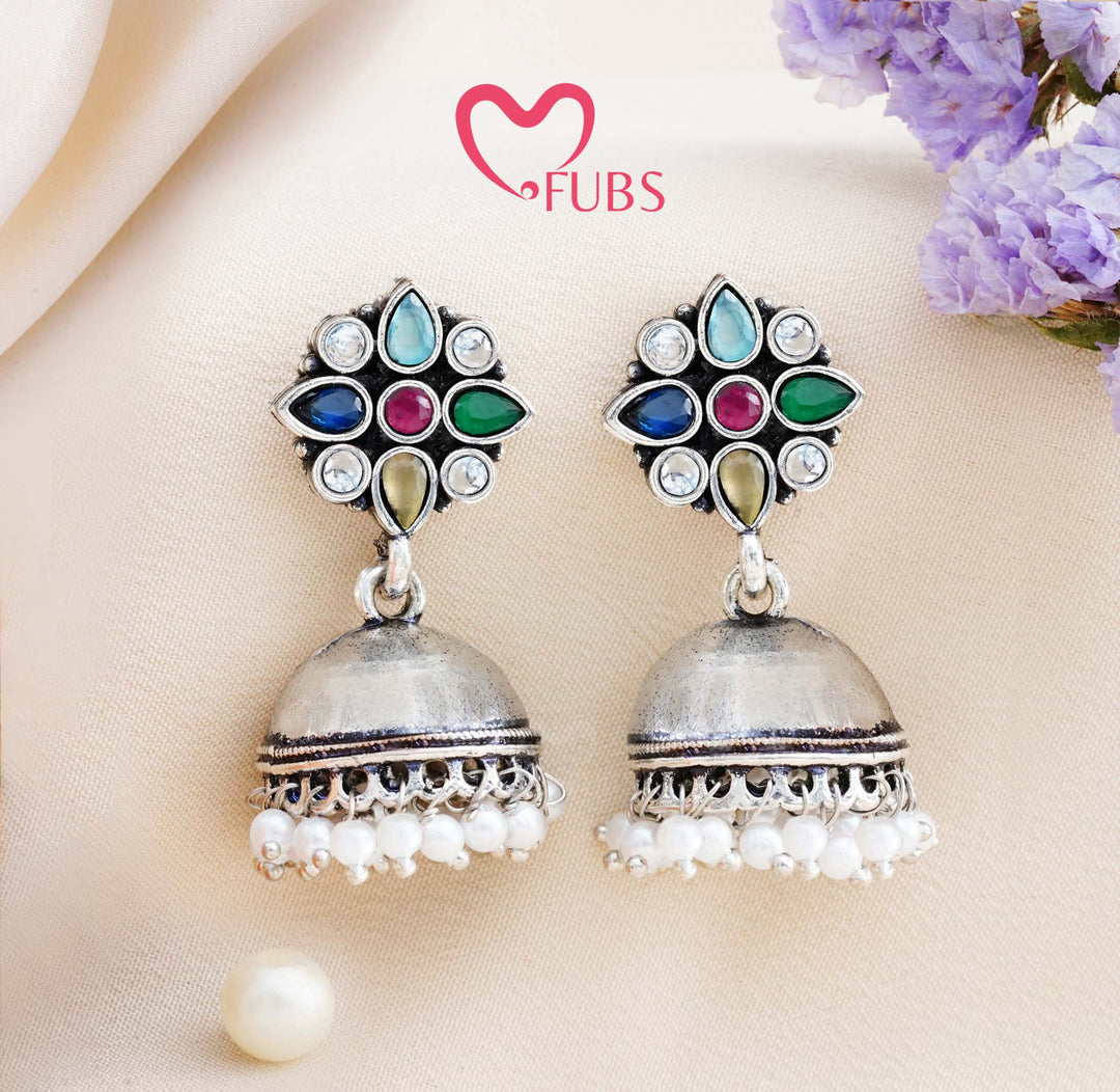 Floral Jhumka Earrings with Pearl Accents