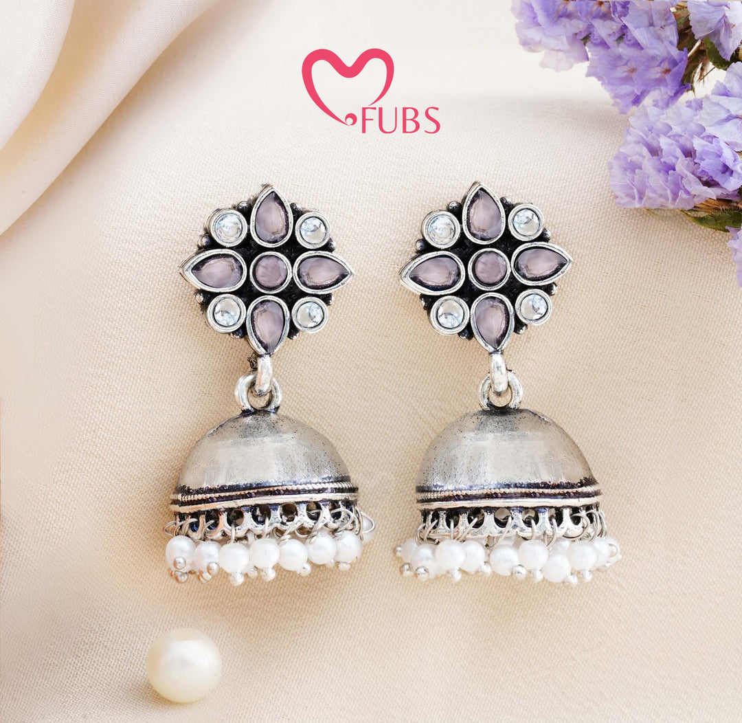 Floral Jhumka Earrings with Pearl Accents