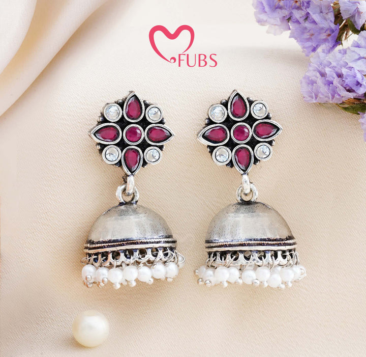Floral Jhumka Earrings with Pearl Accents