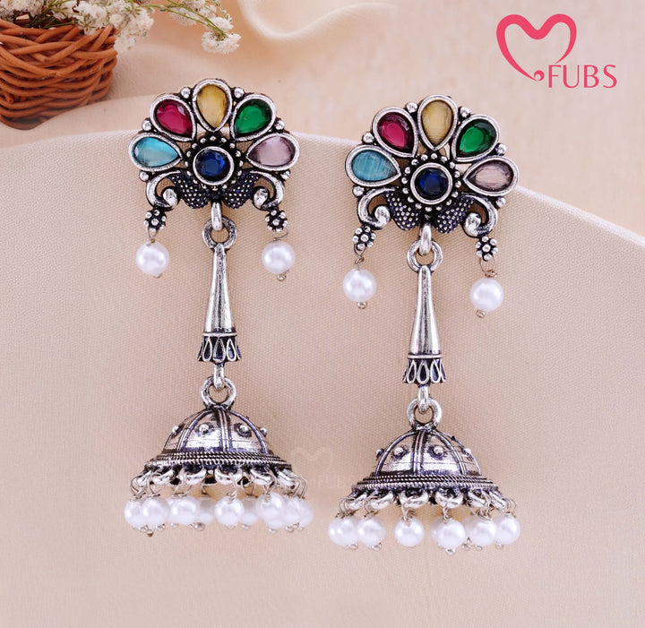 Long Drop Peacock Jhumka Earrings