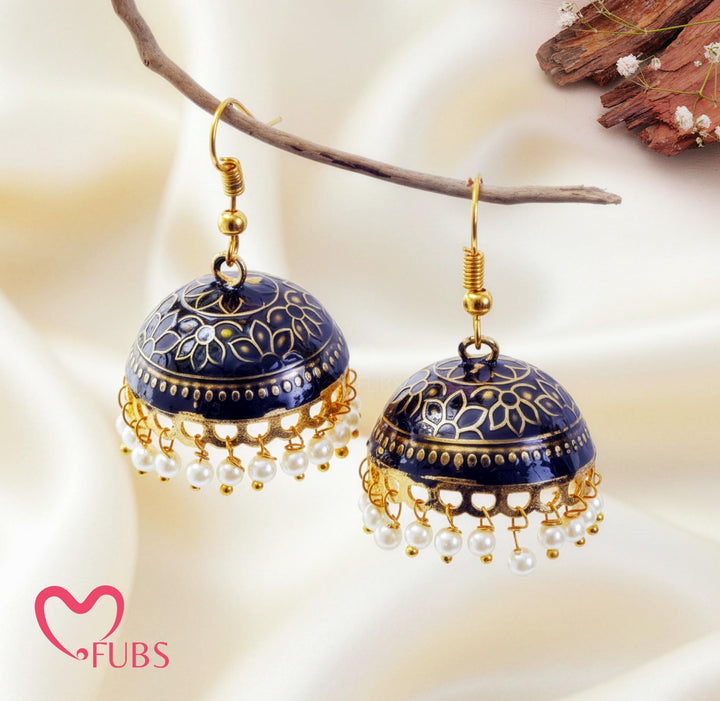 Handcrafted Jhumka Earrings with Pearl Accents