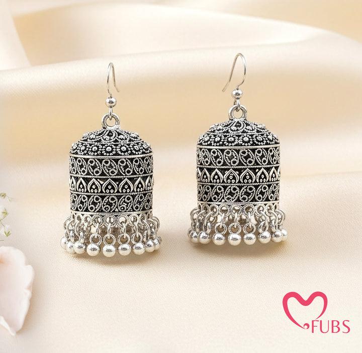Oxidized Jhumka Earrings with Filigree Detailing