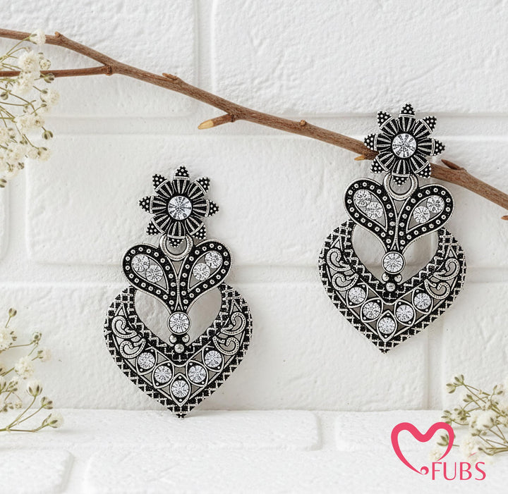Heart Motif Earrings with Floral Detailing