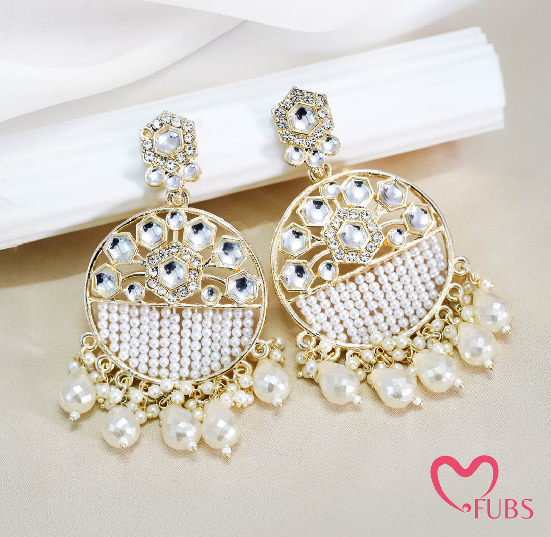 Traditional Pearl Cluster Earrings with Honeycomb Design