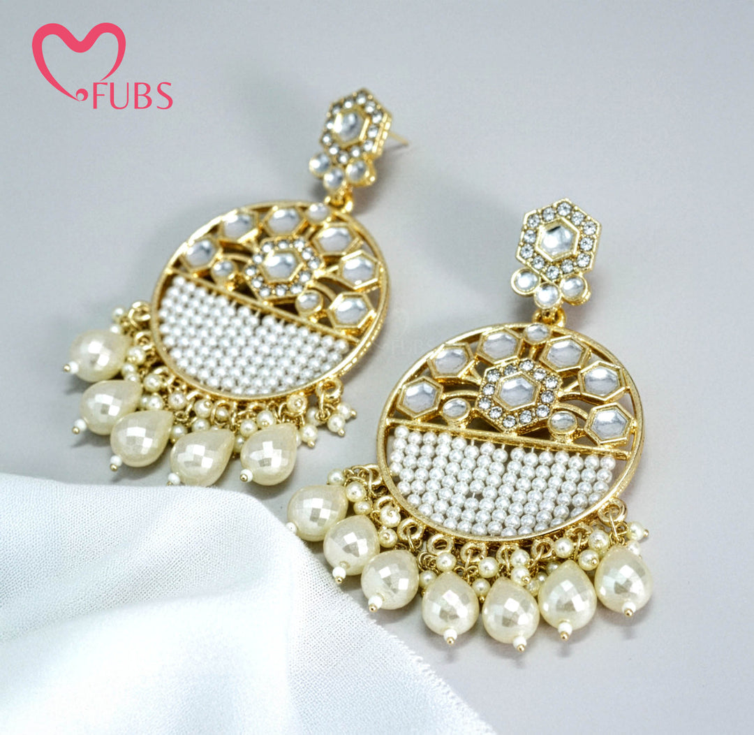 Traditional Pearl Cluster Earrings with Honeycomb Design