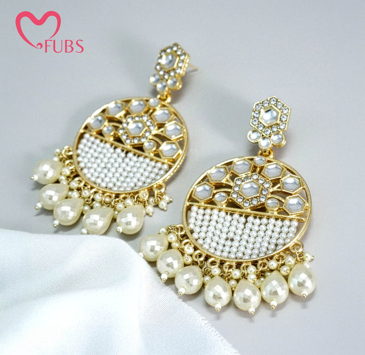 Traditional Pearl Cluster Earrings with Honeycomb Design