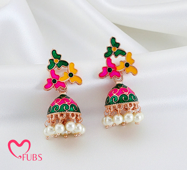 Festive Floral Dome Earrings with Pearl Drops