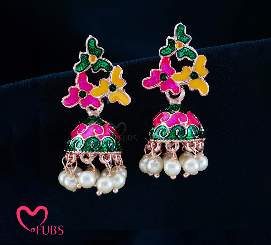 Festive Floral Dome Earrings with Pearl Drops