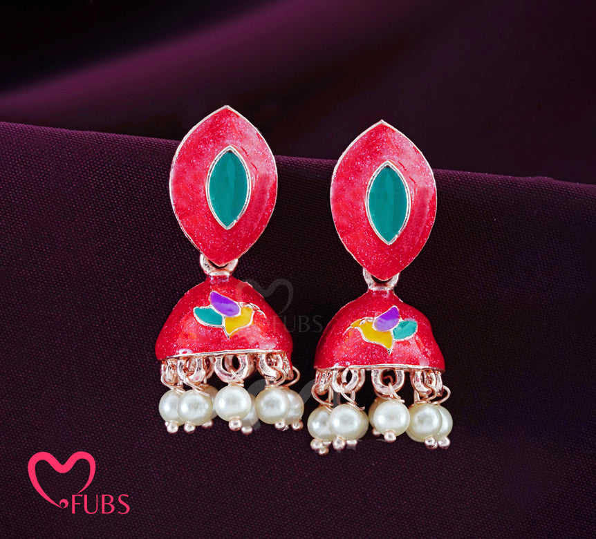 Bird Motif Bell Earrings with Pearl Drops