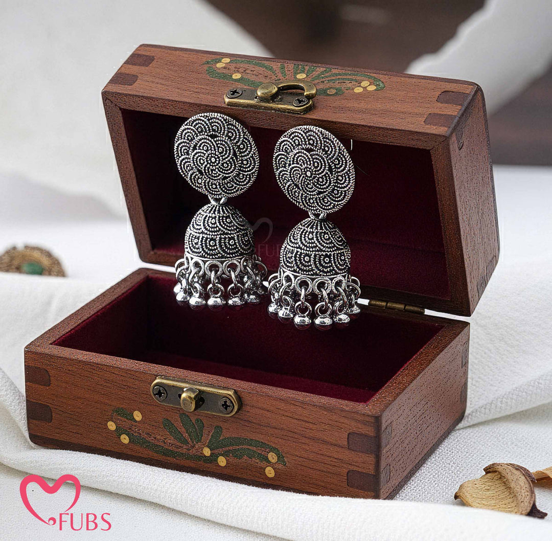 Oxidized Silver Jhumka Earrings with Bead Detailing