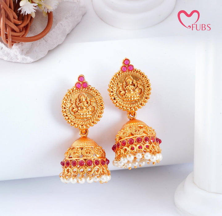Deity Motif Jhumka Earrings with Stones & Pearls