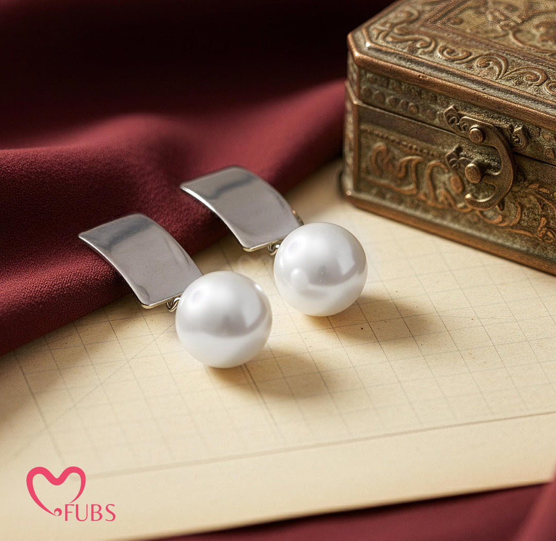 Elegant Pearl Earrings with Modern Metallic Design