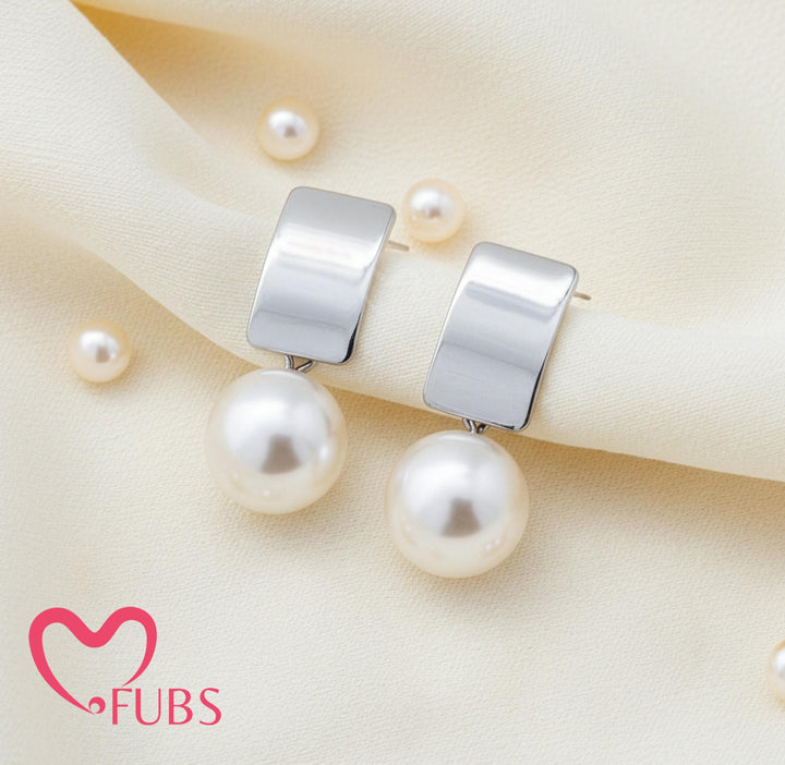 Elegant Pearl Earrings with Modern Metallic Design