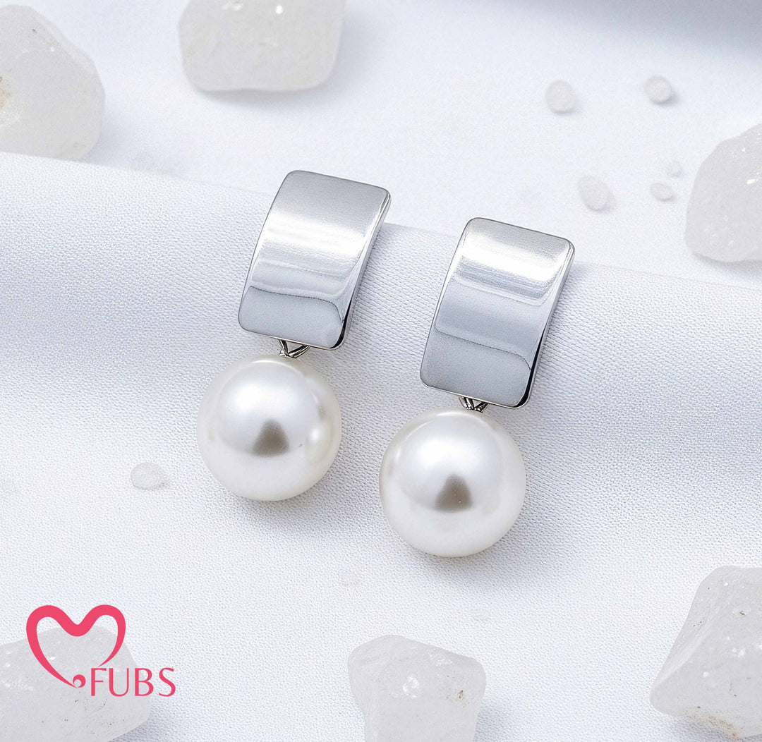 Elegant Pearl Earrings with Modern Metallic Design