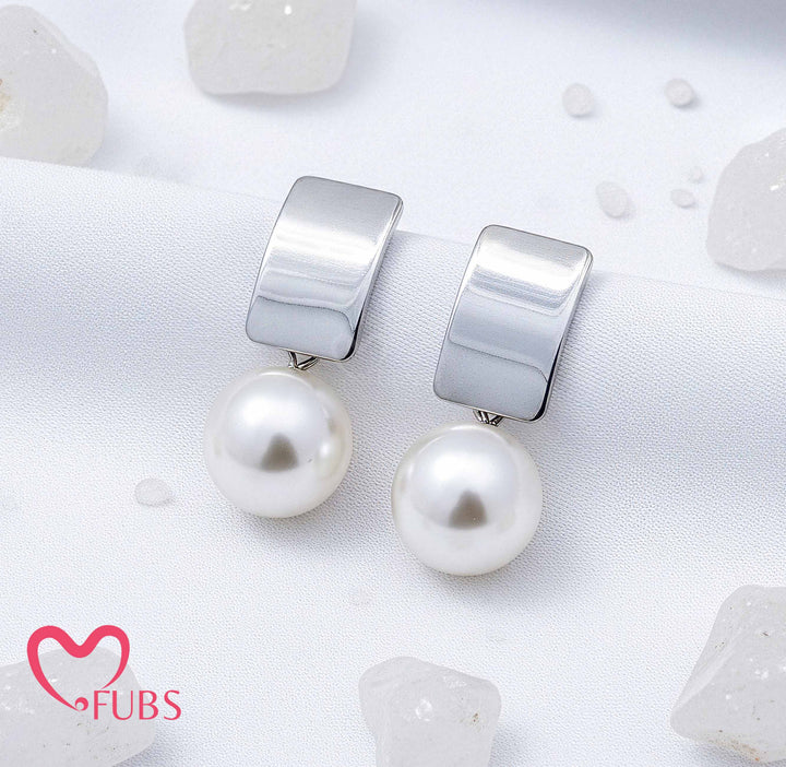 Elegant Pearl Earrings with Modern Metallic Design