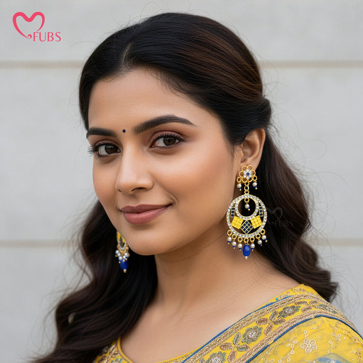 Gold Geometric Earrings with Rhinestones & Beads