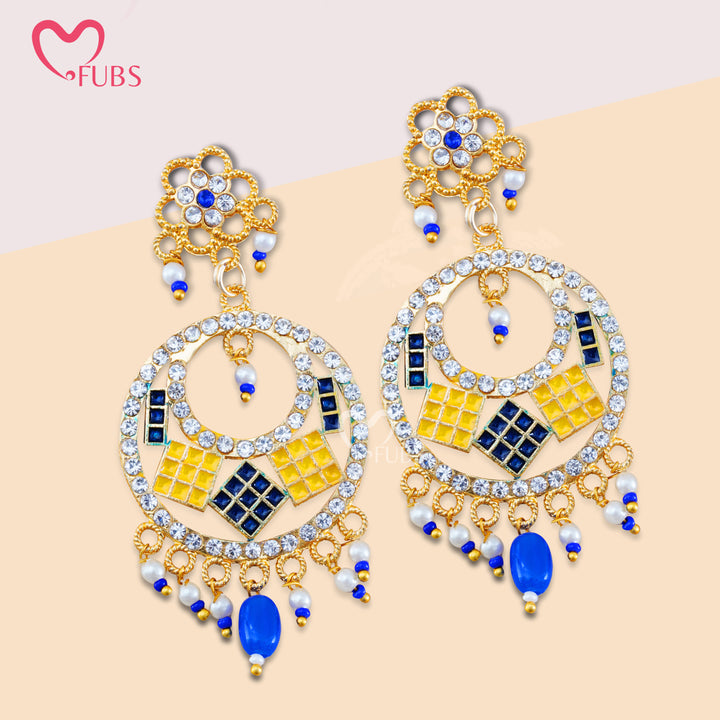 Gold Geometric Earrings with Rhinestones & Beads