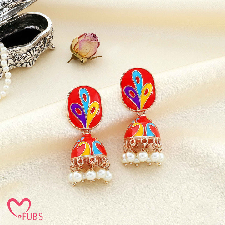 Multicolored Dome Earrings with Pearl Fringe