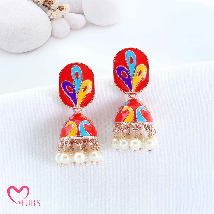 Multicolored Dome Earrings with Pearl Fringe