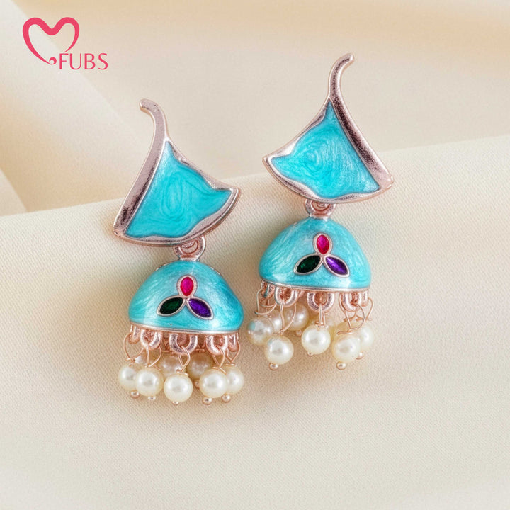 Turquoise Dome Earrings with Stones & Pearls