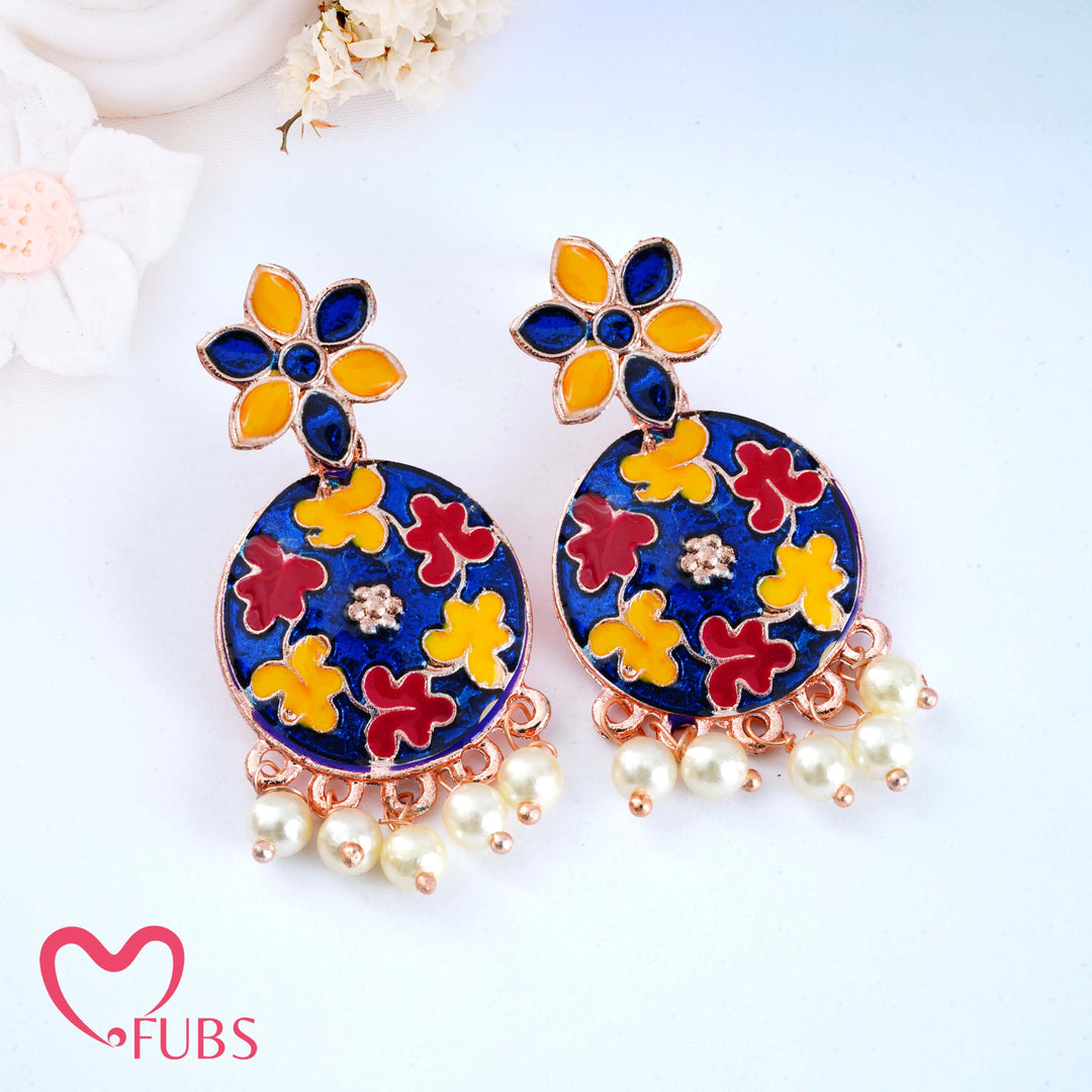 Floral Motif Earrings with Pearls & Vibrant Design