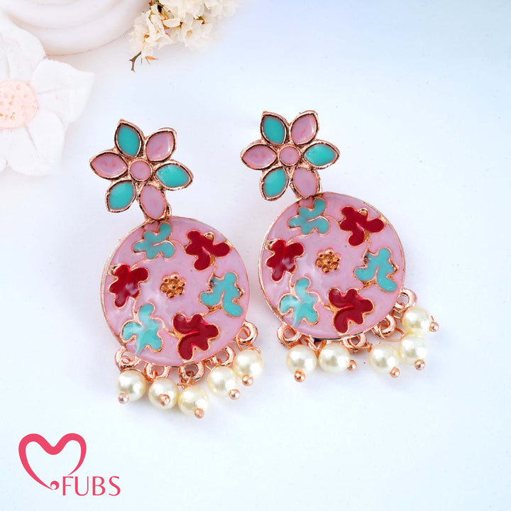 Floral Motif Earrings with Pearls & Vibrant Design