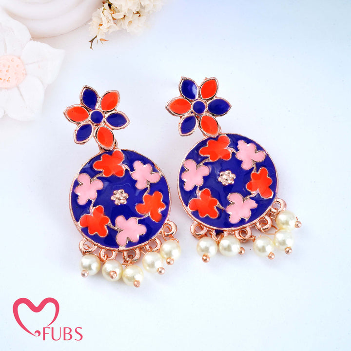 Floral Motif Earrings with Pearls & Vibrant Design