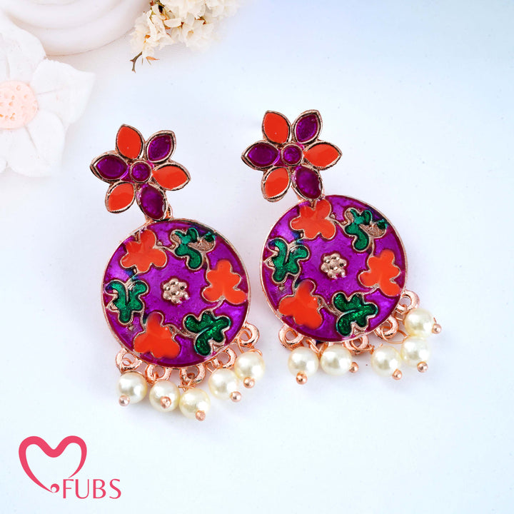Floral Motif Earrings with Pearls & Vibrant Design