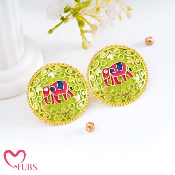 Elephant Motif Earrings with Vibrant Floral Design