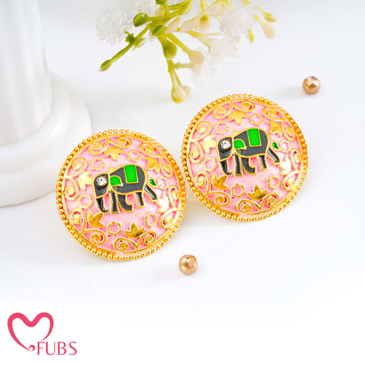 Elephant Motif Earrings with Vibrant Floral Design