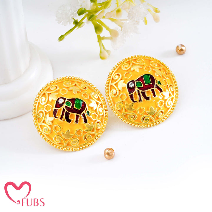 Elephant Motif Earrings with Vibrant Floral Design